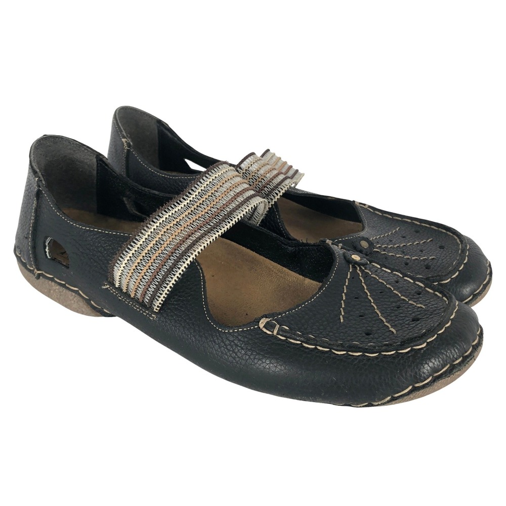 RIEKER Antistress Leather Mary Jane Woven Strap Flats Women's 39 Black Comfort - Picture 2 of 12
